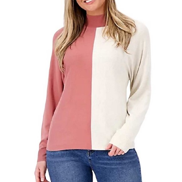 Candace Cameron Bure Colorblocked Mock-Neck Sweater SMALL (310) - Picture 1 of 6